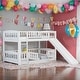 preview thumbnail 2 of 10, Twin Over Twin Low Bunk Bed with Slide, with Fence and Ladder for Toddler Kids Teens