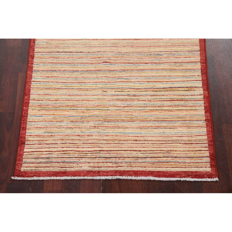 Modern Striped Gabbeh Kashkoli Wool Area Rug Hand-knotted Foyer Carpet - 3'1" x 4'10"