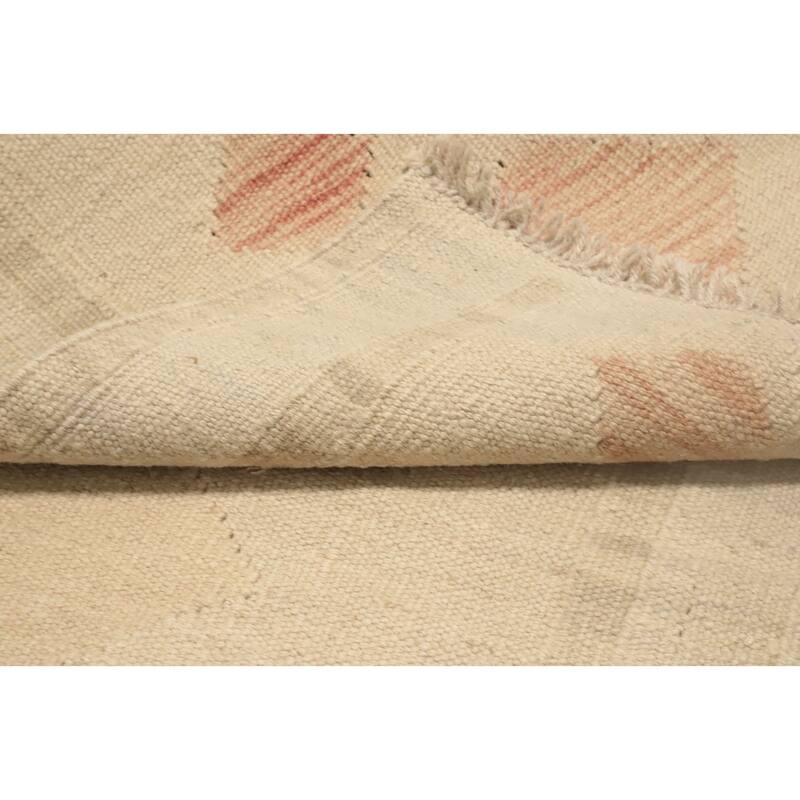 Hand Woven Oriental 100% Wool Carpet Southwestern Tribal Beige & Ivories Kilim Runner Rug - 5' 9'' X 2' 0''