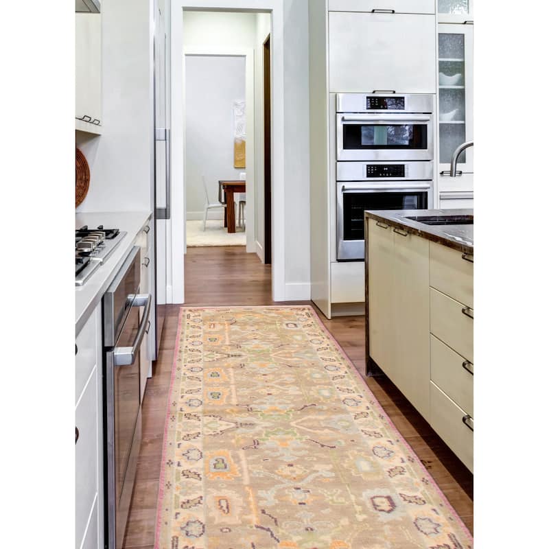 ECARPETGALLERY Hand-knotted Modern Oushak Taupe Wool Rug - 2'7 x 9'10