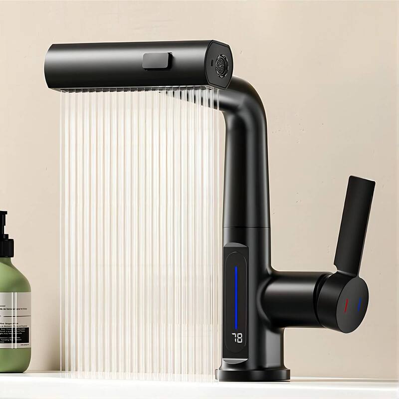 LED Temperature Display Bathroom Faucet with Pull Out Sprayer