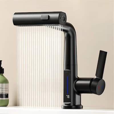 LED Temperature Display Bathroom Faucet with Pull Out Sprayer