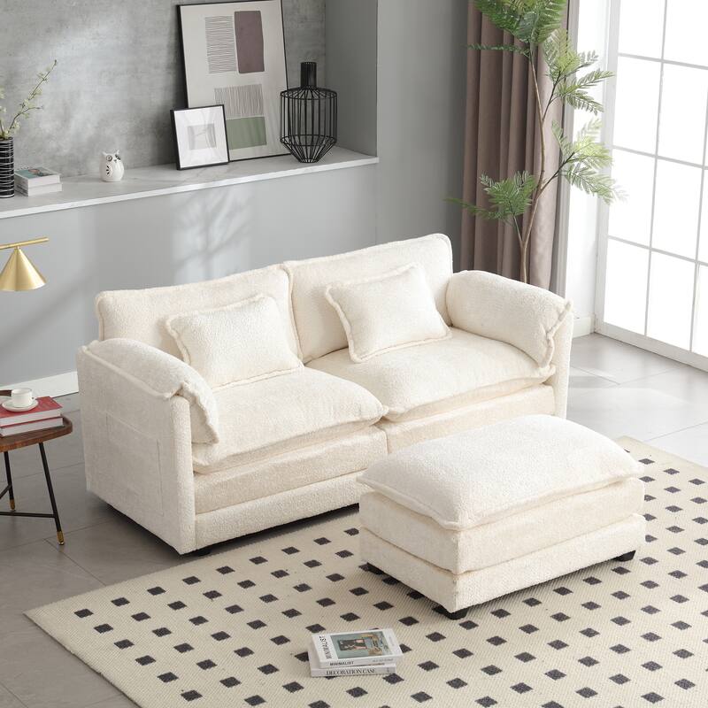76'' Oversized Chenille Loveseat Sofa with Movable Ottoman Small Sofa for Apartment