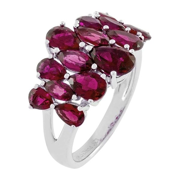 Graduated Pear-Shaped Rhodolite Garnet Cluster Ring, Sterling Silver. Opens flyout.