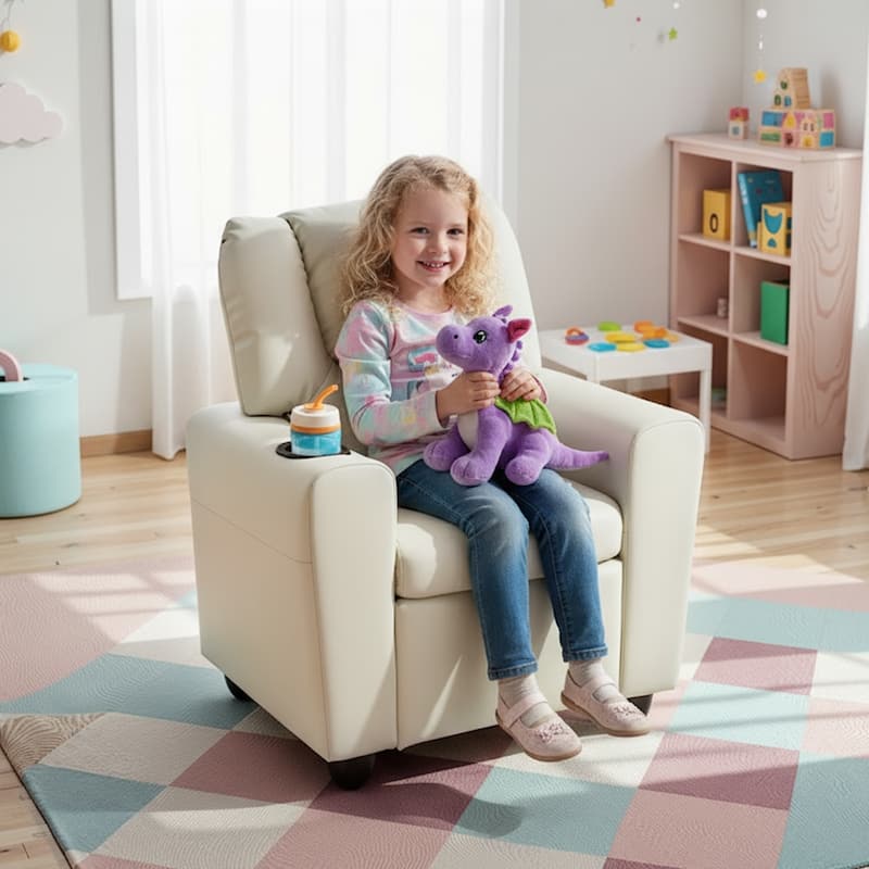 Costway Kids Recliner Chair with Cup Holder & Side Pocket Adjustable