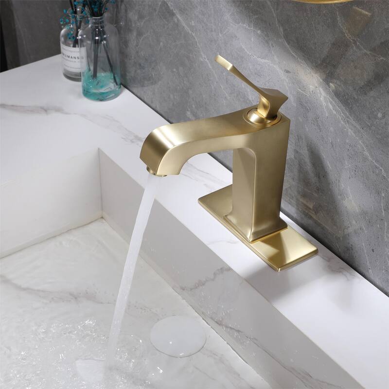 Modern Bathroom Sink Faucet Single Hole with Single Handle & Deck Plate in Gold - Brushed Gold