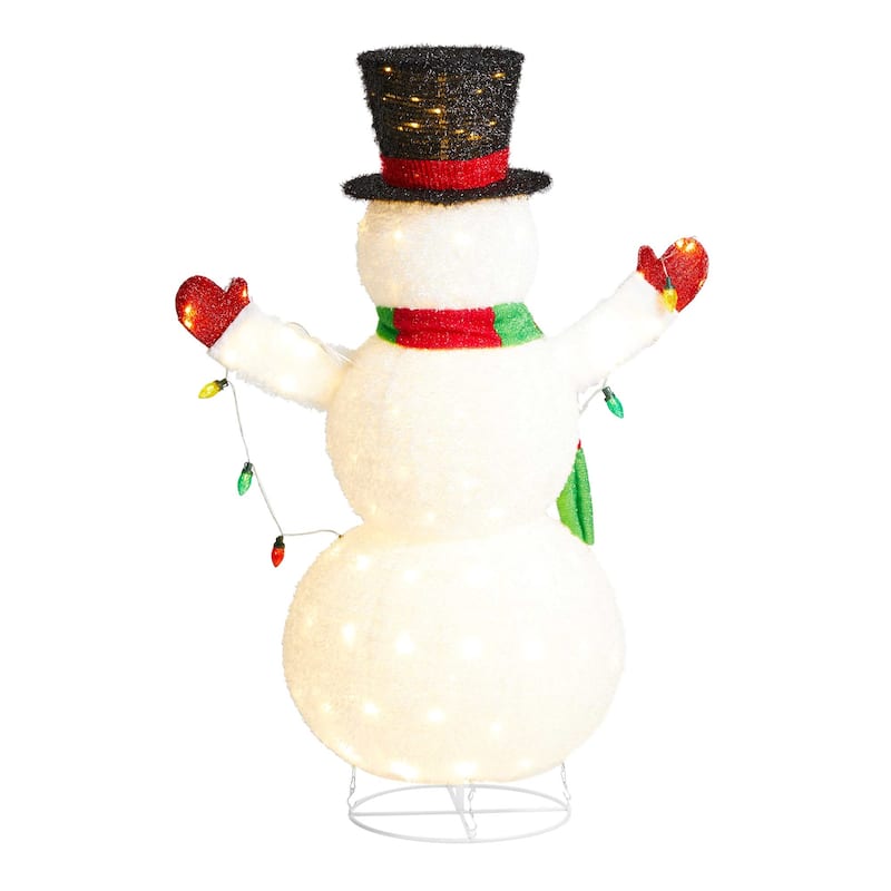 Glitzhome 47"H Lighted Christmas 3D Foldable Fabric Snowman Decor with 160 LED Lights - 3D Foldable Fabric Snowman