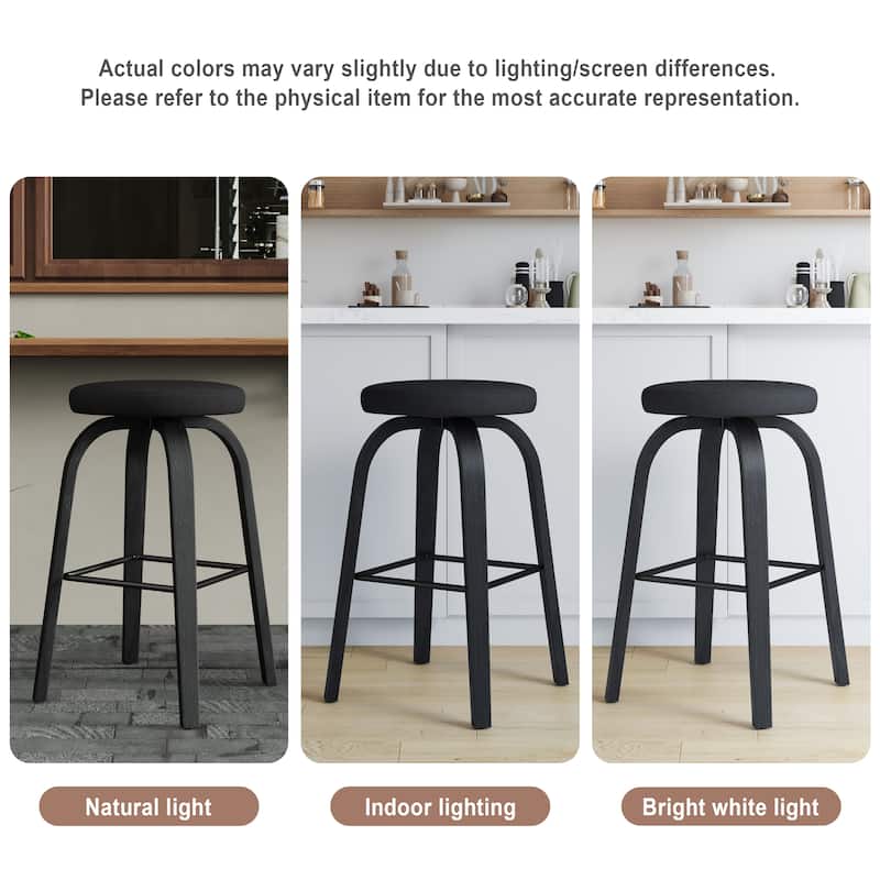 Swivel Bar Stools Set of 2, Bar Height Backless 30″Bar Stool, Fabric Upholstered Seat, Sturdy Wood Legs and Metal Footrest