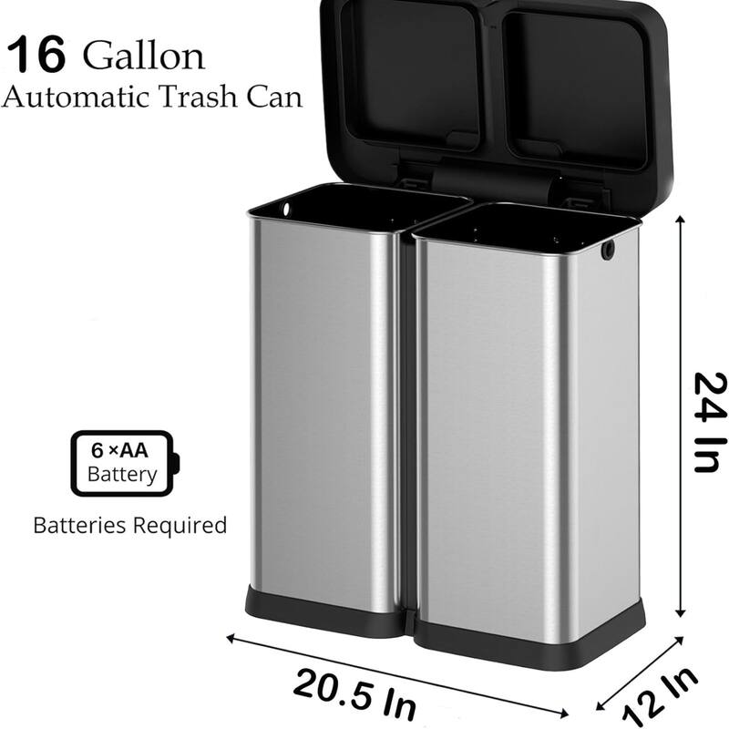 2x8 Gallon Sensor Trash Can with Dual Compartment Soft Lid and Recycling Bin Combo for Kitchen, Bathroom, Office