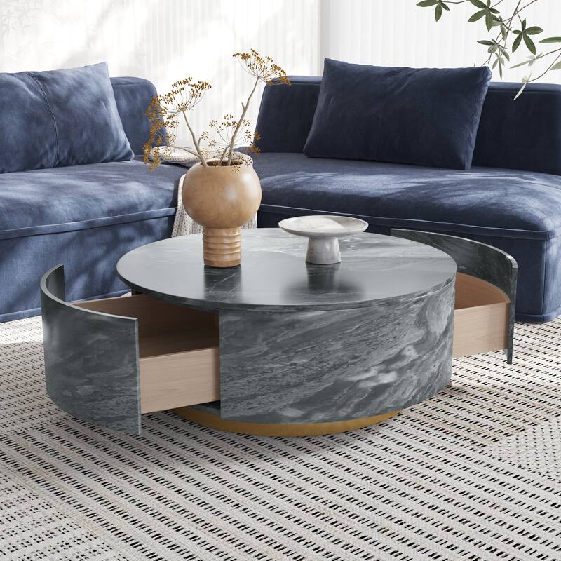 Modern Round Coffee Table with 2 large Drawers