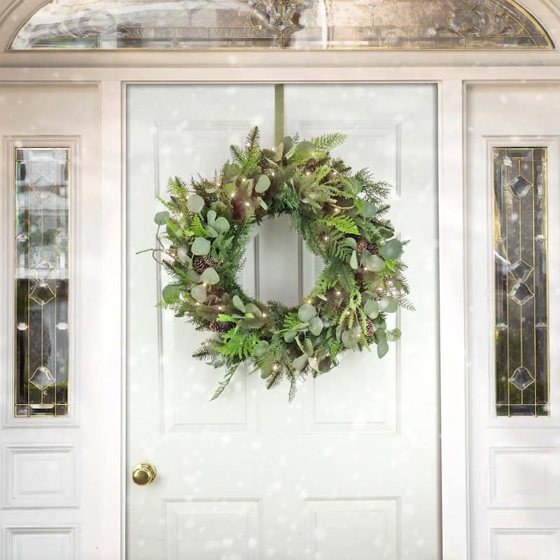 National Tree Company 28 in. HGTV Home Collection Winter Garden Eucalyptus Mixed Tip Wreath - 28 in