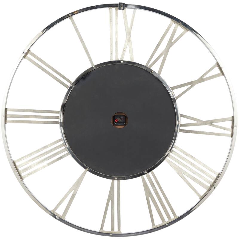 Silver Aluminum Metal Open Frame Geometric Decorative Wall Clock with Black Glass Center