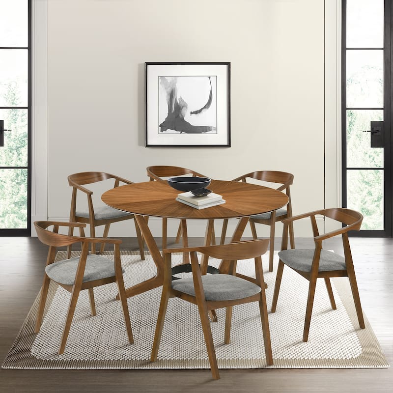 Santana 7 Piece Round Wood Dining Set - Charcoal/Walnut