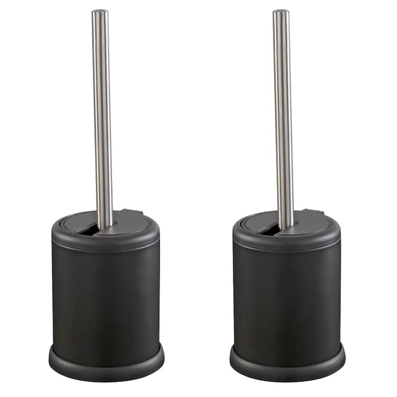 Bath Bliss 2 Pack Self Closing Lid Toilet Brush and Holder - Matte Black - 4.5"Rdx 15.4"