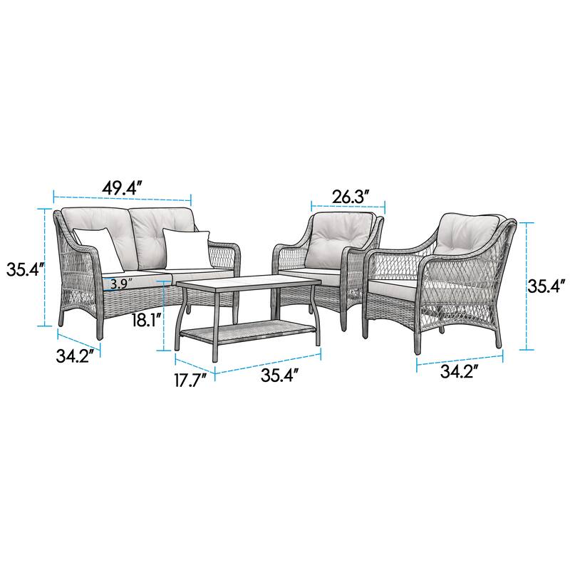 Corvus Vasconia Outdoor 4-piece Brown Wicker Sofa Set