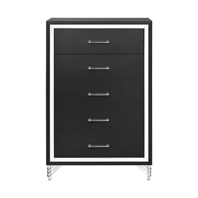 5 Drawers Wooden Chest with Long Bar Pulls in Black
