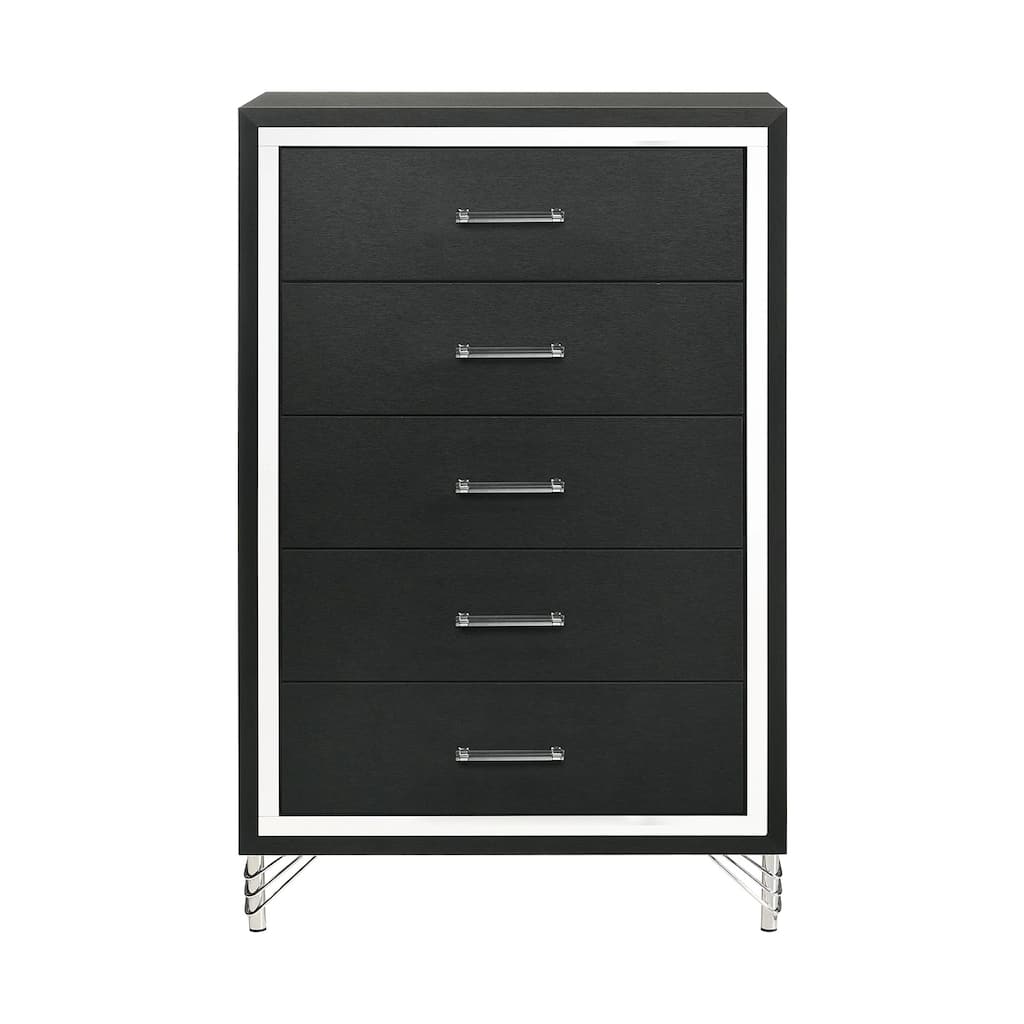 5 Drawers Wooden Chest with Long Bar Pulls in Black