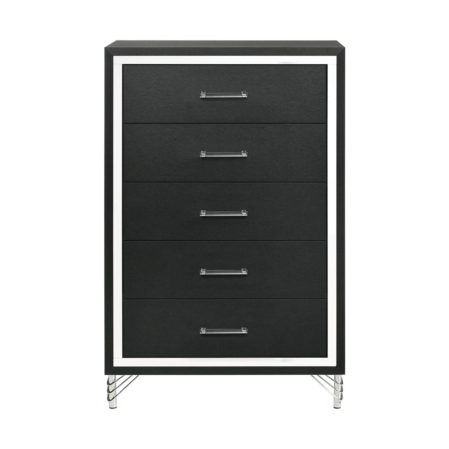 5 Drawers Wooden Chest with Long Bar Pulls in Black