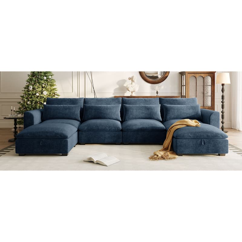 Roomfitters Large U-Shaped Modular Sectional Sofa with 2 Ottomans, Chenille Fabric L-Shaped Corner Couch for Living Room