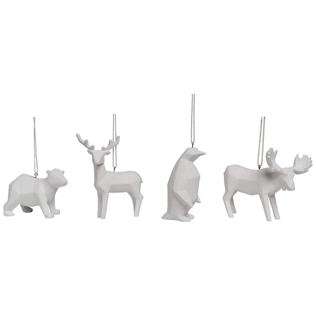 Transpac Resin Geometric Deer Ornament Set of 4 Christmas Home Decorations