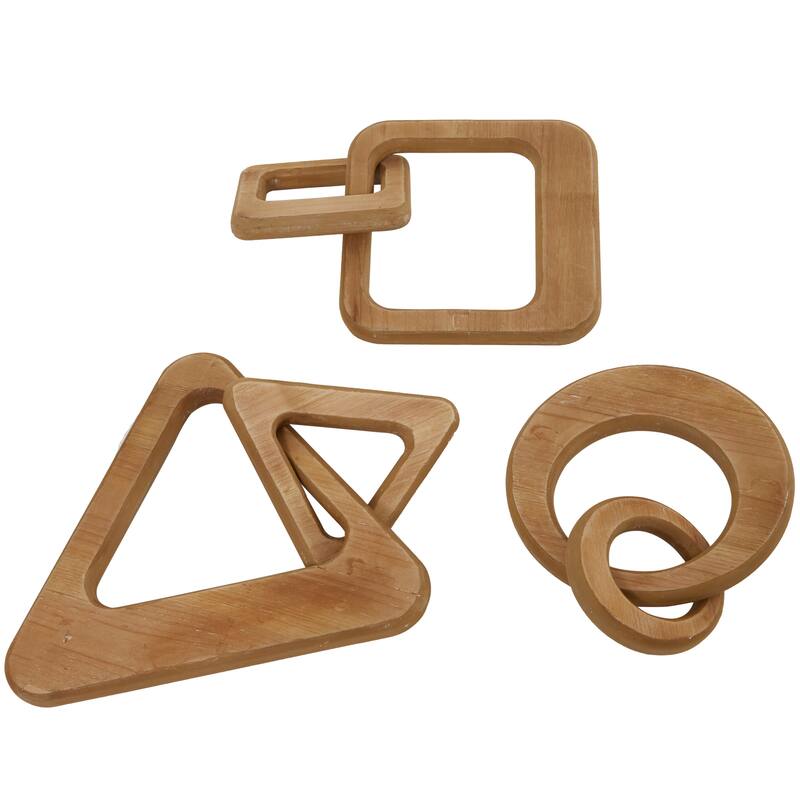 CosmoLiving by Cosmopolitan Geometric Wood Chain Sculpture (Set of 2, Set of 3) - Black, White, Brown