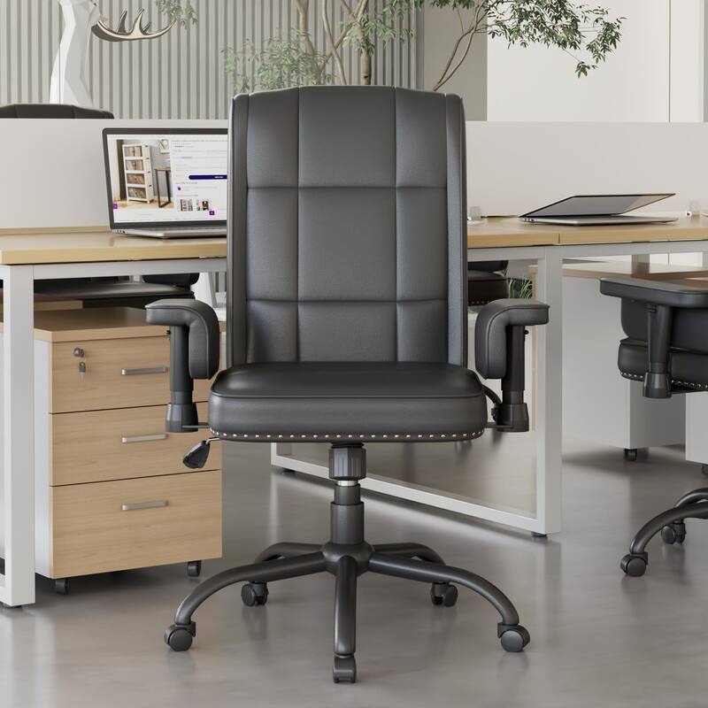 Pu Leather Home Office Desk Chair, Adjustable Desk Chair Office Chair Computer Chair Ergonomic Mid Back with 360°Swivel - Black
