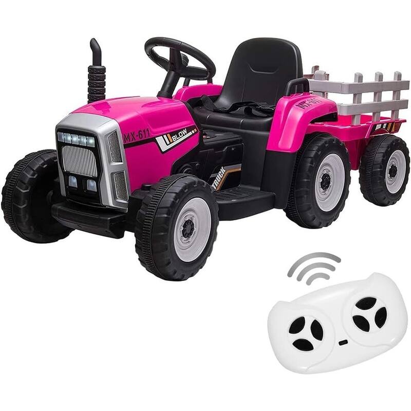 12V Ride on Tractor with Trailer & Remote Control - Rose