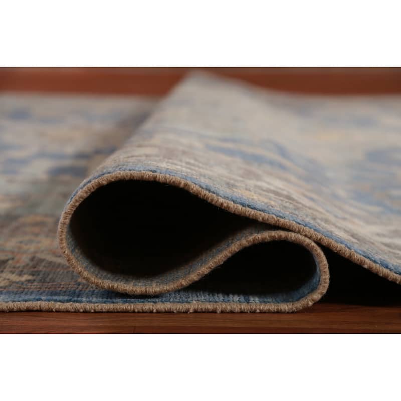 Hand Knotted Oriental 100% Wool Carpet Transitional Medallion Navy Blue & Blues Oushak Area Rug - 12' 1'' X 9' 1''