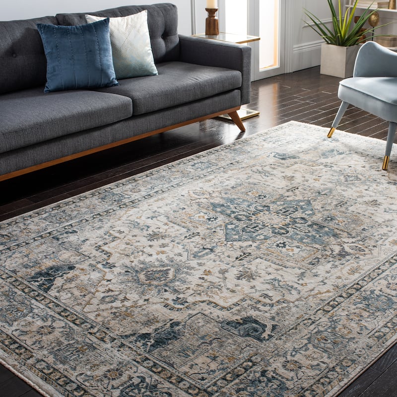 SAFAVIEH Dream Fugen Vintage Traditional Oriental Rug - 6'7" Square - Ivory/Navy