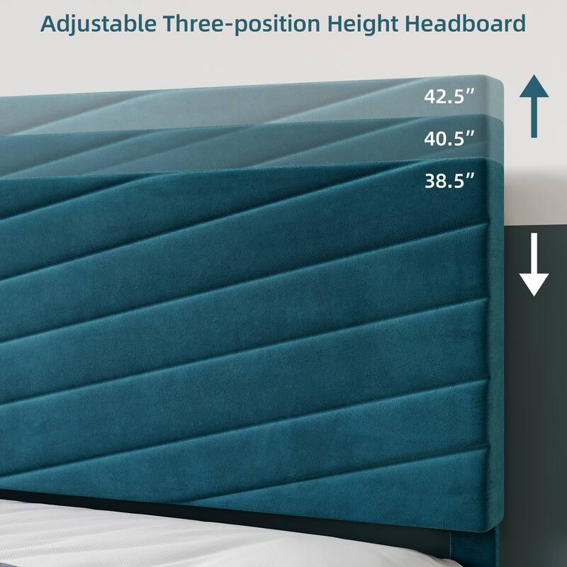 Upholstered Platform Bed Frame with Adjustable Headboard