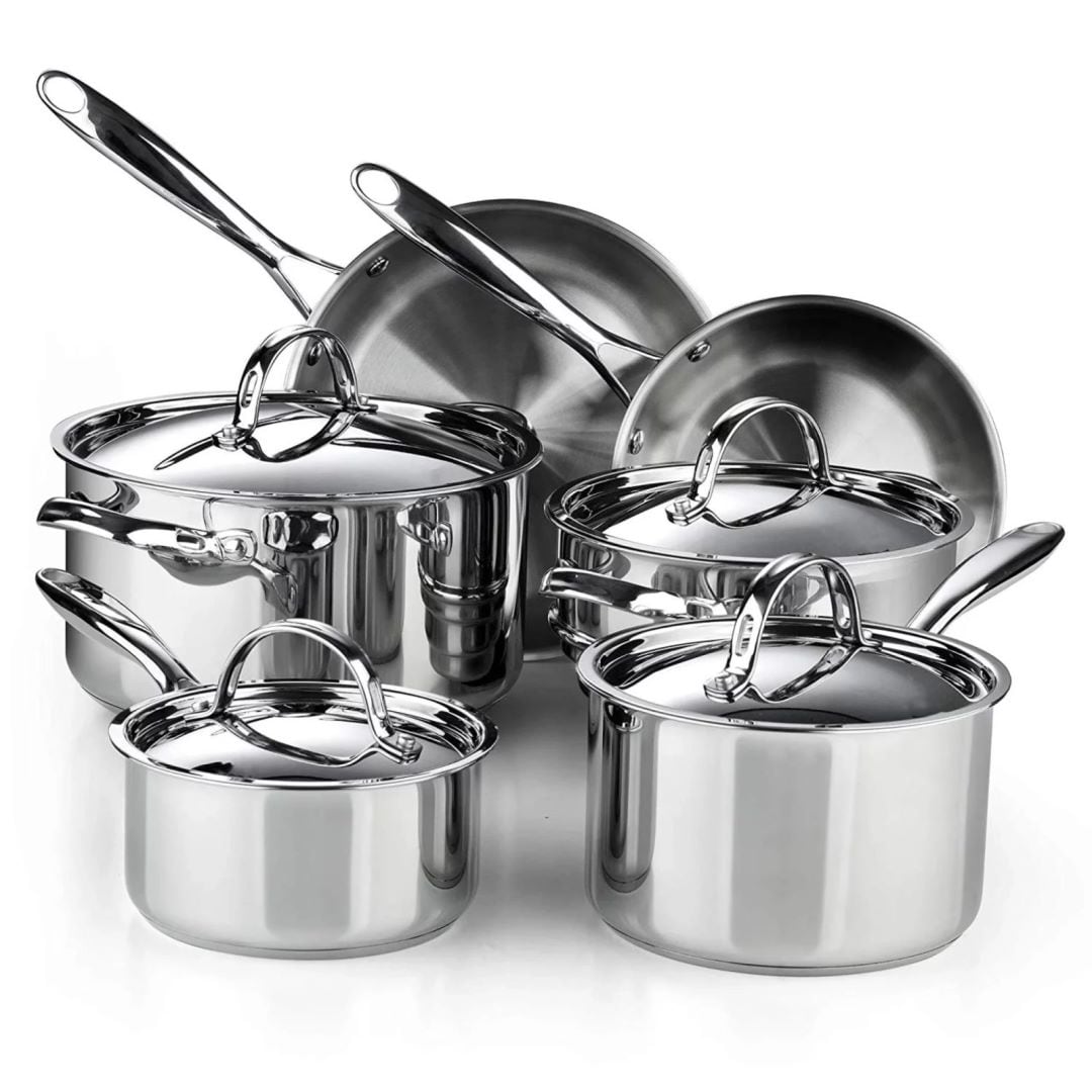 Cuisinart French Classic Tri-Ply 10-Piece Stainless Steel Cookware Set with  Knife Set and Kitchen Tongs 