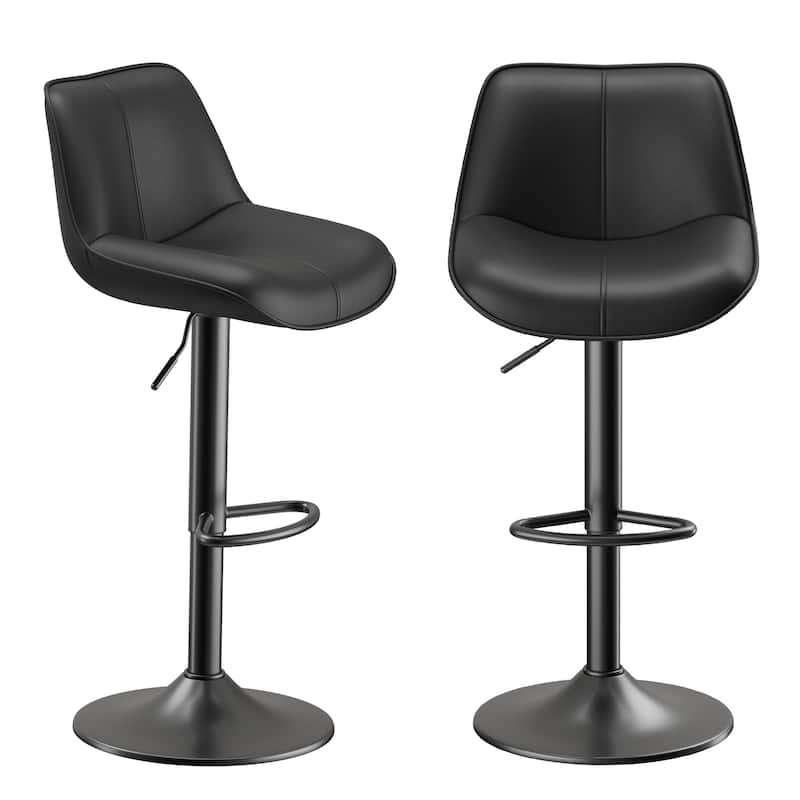 Bar Stools Adjustable Swivel Faux Leather Barstools with Footrests - Black - Set of 2