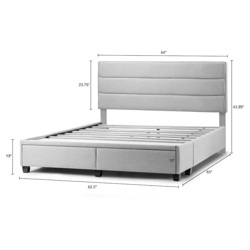 Arnia Beige Fabric Bed Captain's Bed with Two Drawers