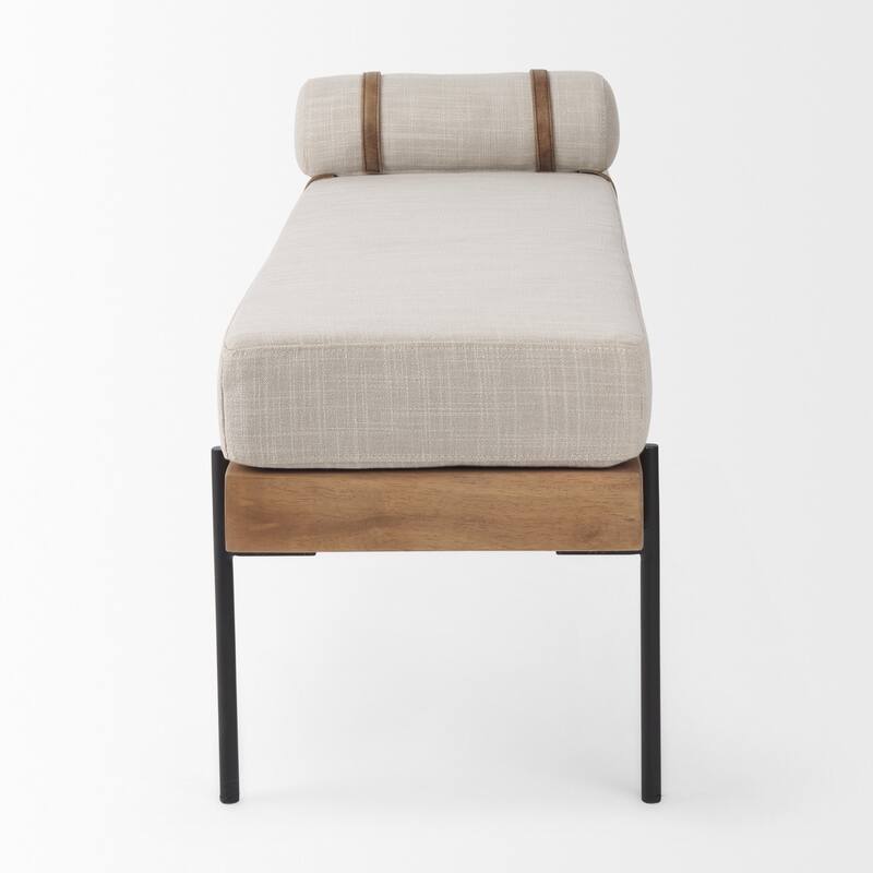 Colburne Cream Fabric Seat With Medium Brown Solid Wood Frame Accent Bench - 55.1"W x 16.1"D x 13.4"H