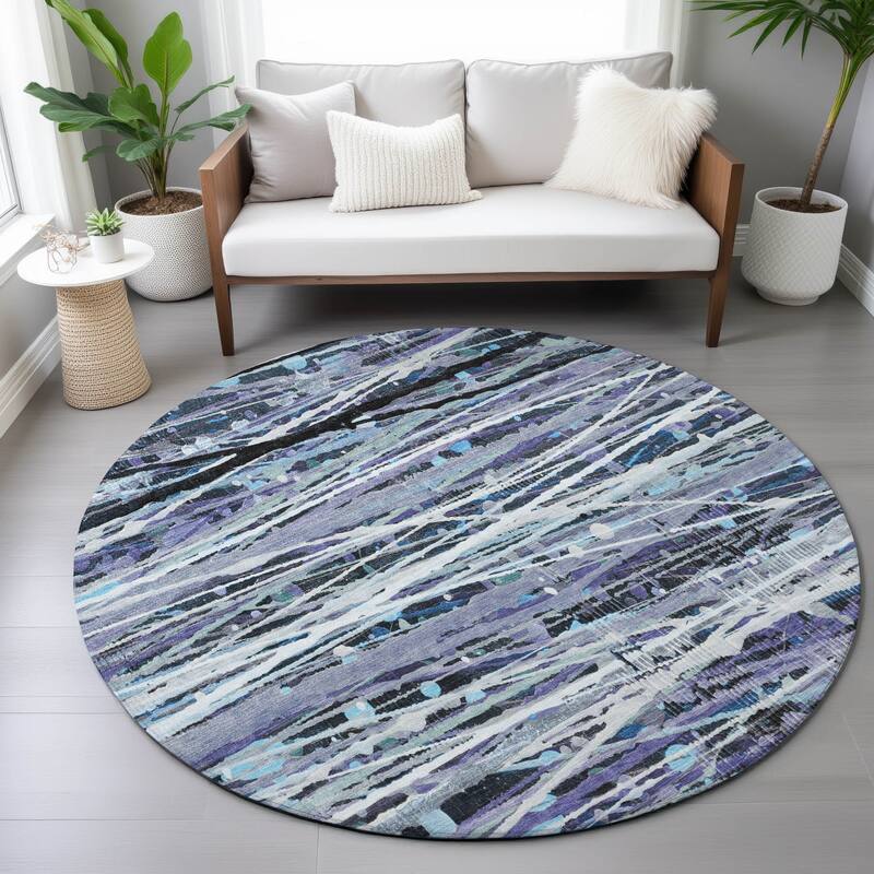 Machine Washable Indoor/Outdoor Abstract Stripes Chantille Rug