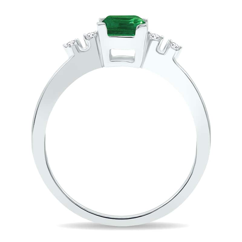 Women's Emerald and Diamond Sparkle Ring in 10K White Gold