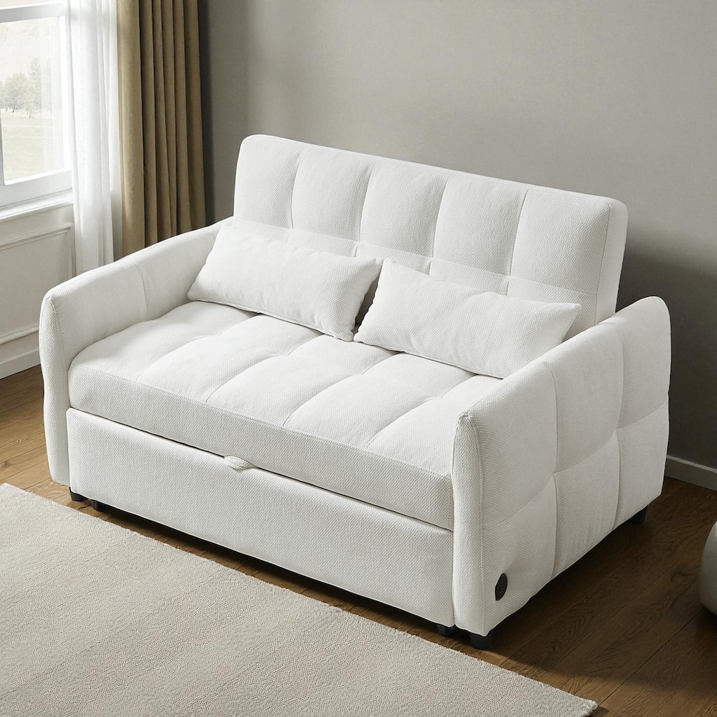 52.8" Loveseat Pull-Out Sleeper Sofa Bed with Adjustable Backrest, USB Ports and Pillows, Tufted Chenille Sofa
