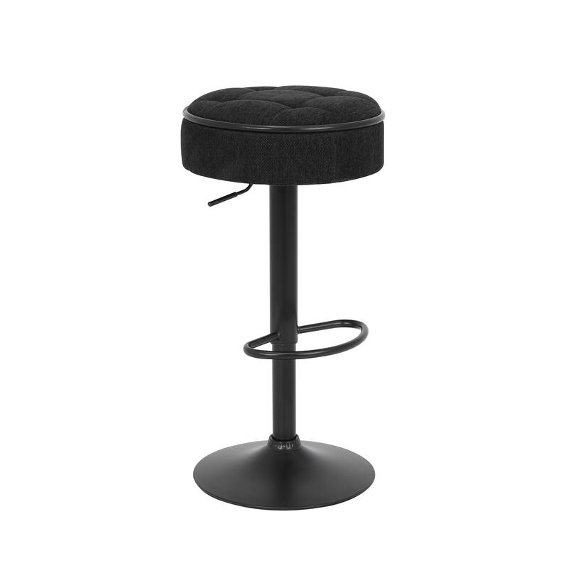 Round Linen Fabric Bar Stools Set of 2, Height Adjustable/360°Counter Height Swivel Stool