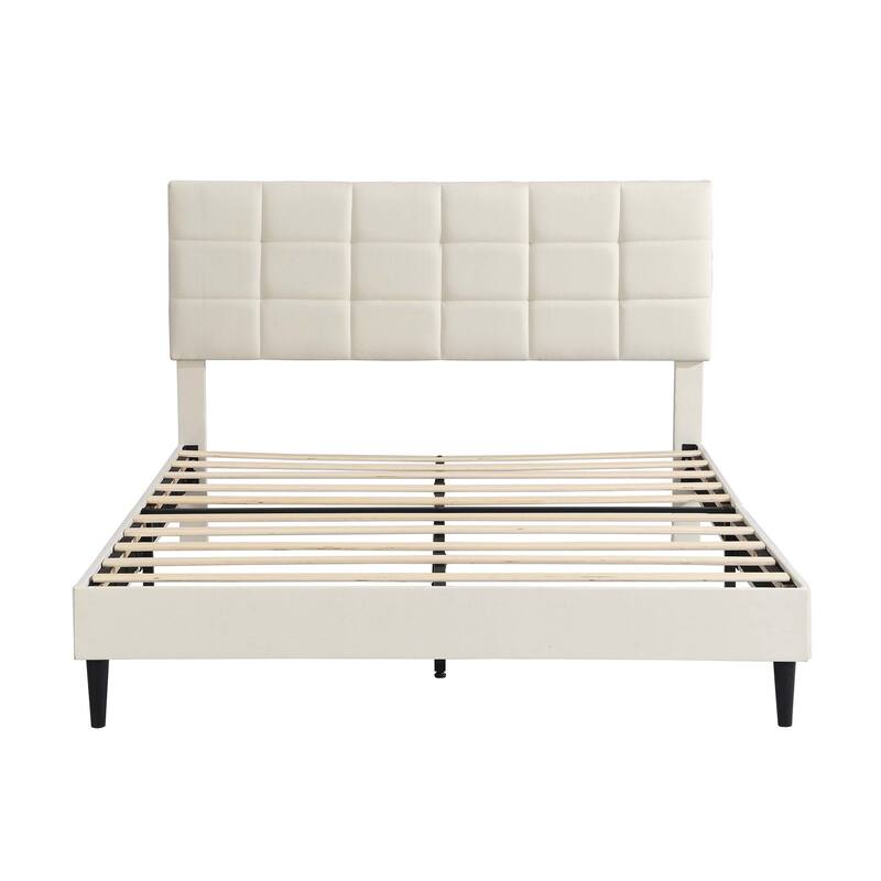 Platform Bed Frame with Fabric Upholstered Headboard