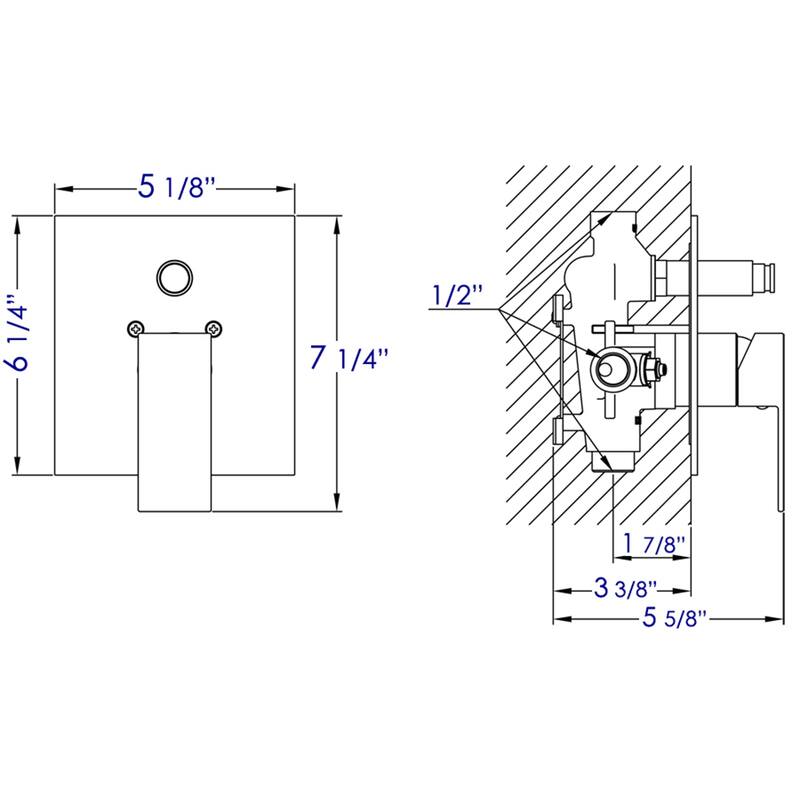 Black Matte Shower Valve with Square Lever Handle and Diverter