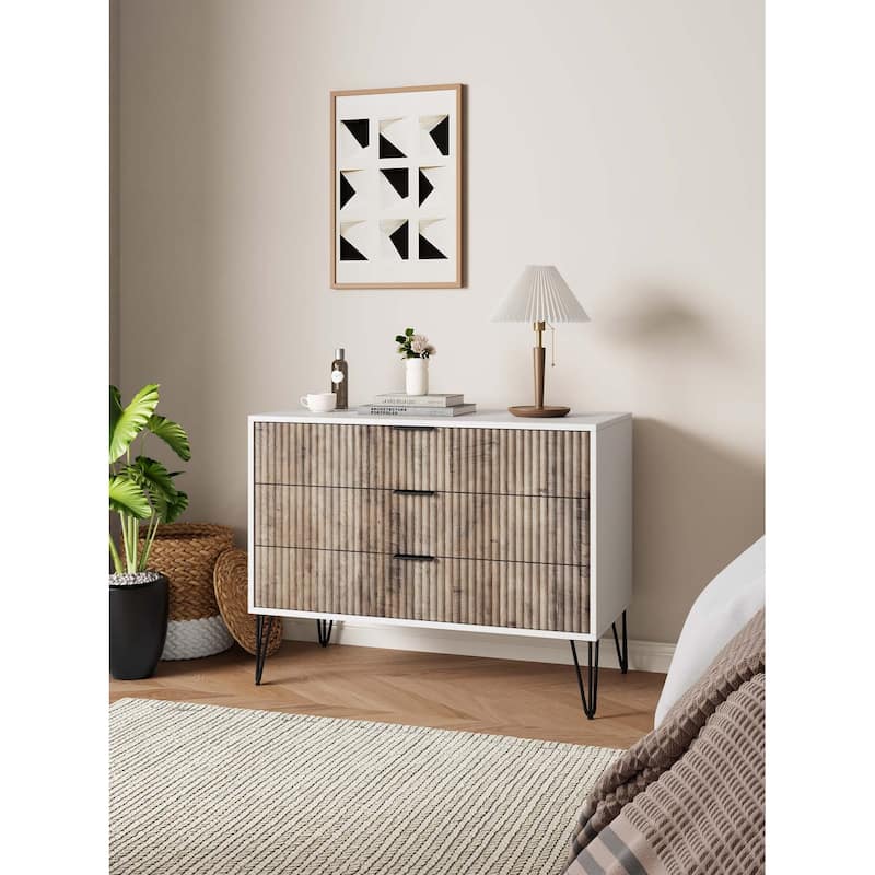 Manhattan Comfort Dumbo Modern 3 Drawer Bedroom Dresser - White and Grey