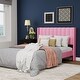 preview thumbnail 9 of 88, AUFANK Upholstered Platform Bed Frame with Headboard Wooden Slats Support Pink - Full