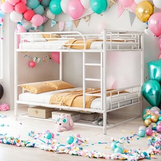 Full Over Full Metal Bunk Bed with Shelf and Guardrails,Beautiful Piece for Bedroom,Separate into 2 full Beds,White