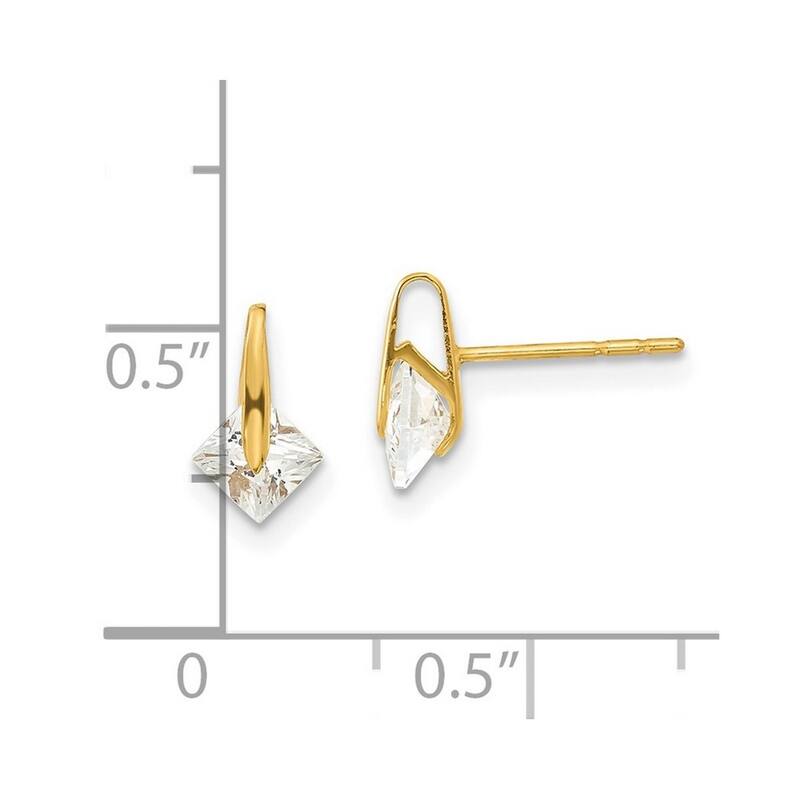 Curata 14k Yellow Gold Polished CZ Cubic Zirconia 4mm Square Post Earrings - 9x5mm Wide