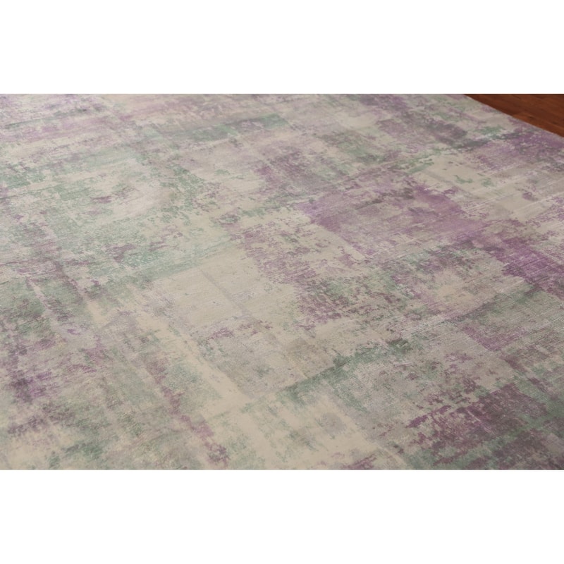 Contemporary Abstract Indian Area Rug Handmade Multi-Color Wool Carpet - 9'0"x 11'8"