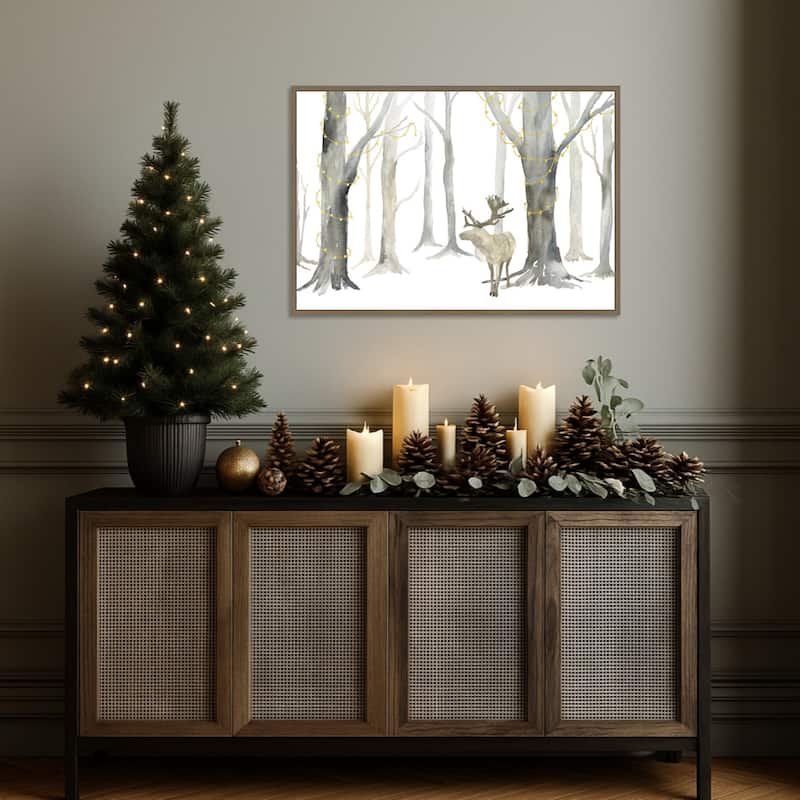 Christmas Forest landscape by Tara Reed Framed Canvas Wall Art Print - Sylvie Dark Gold