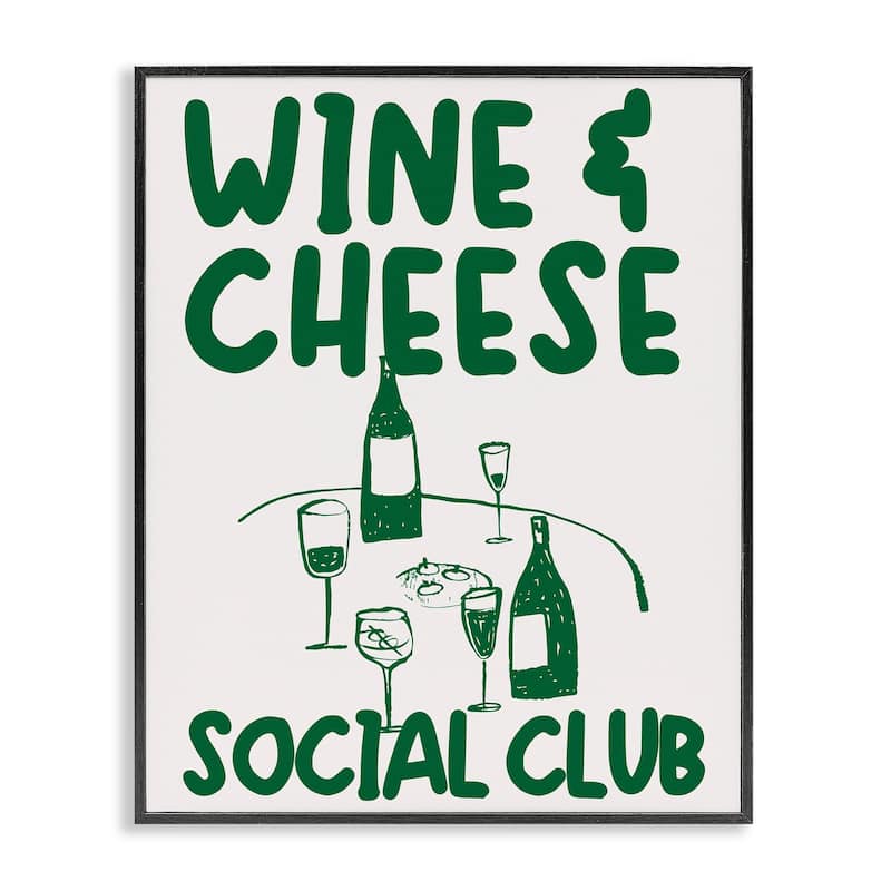 Stupell Wine & Cheese Social Club Framed Giclee Art Design By House of Lulu - 16 x 20 - Black