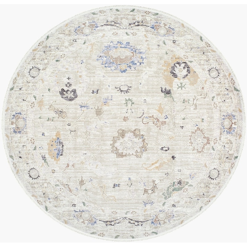 Livabliss Rivaldo Traditional Area Rug - 7' x 7' Round - Cream/Light Olive