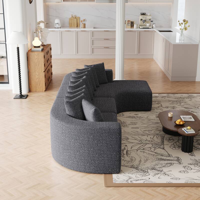Living Room Chenille Corner Couch Curved Sectional Sofa with Chaise and 10 Pillows, Floor Standing Modular Compressed Sofa