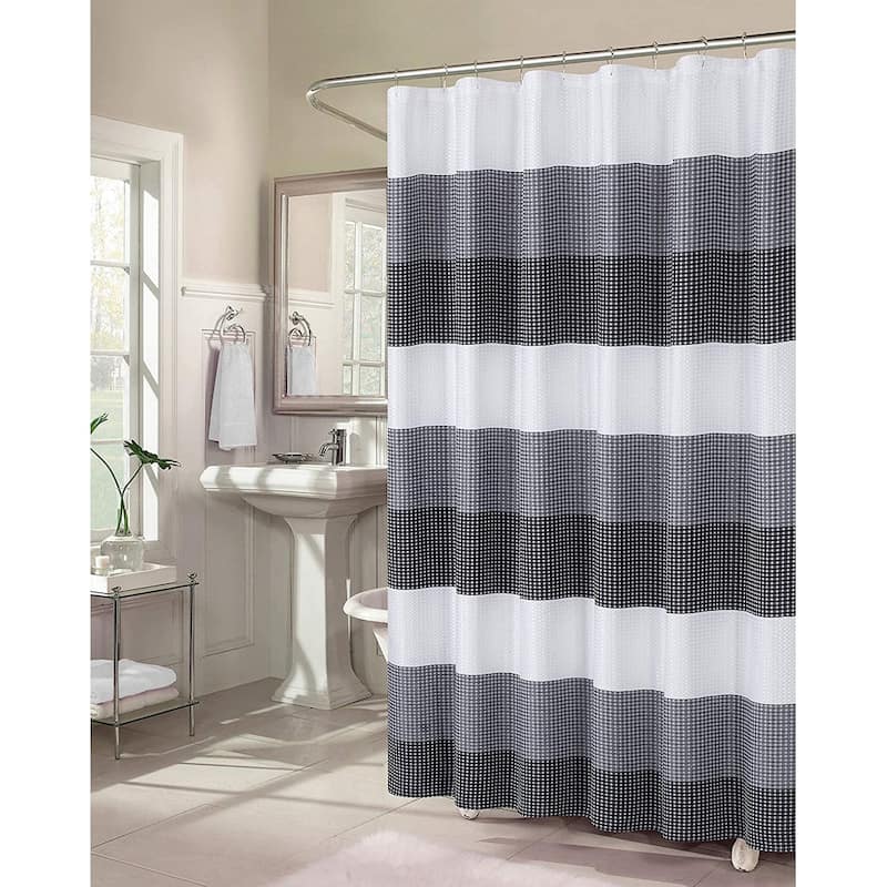 Dainty Home Striped Ombre Waffle Weave Fabric Shower Curtain - Black